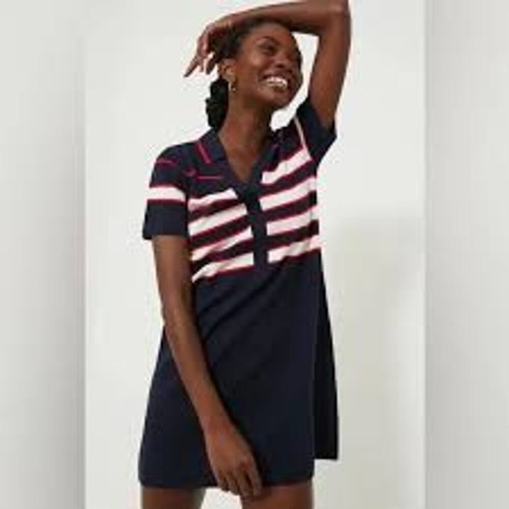 🎾⚓️ Tuckernuck Wright Polo Dress Navy Red White Stripe Mini Size Small S Sporty